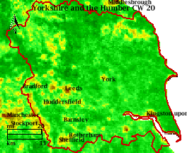 NDVI Satellitenbild Yorkshire and the Humber KW20 Mittelwert 1995-2006